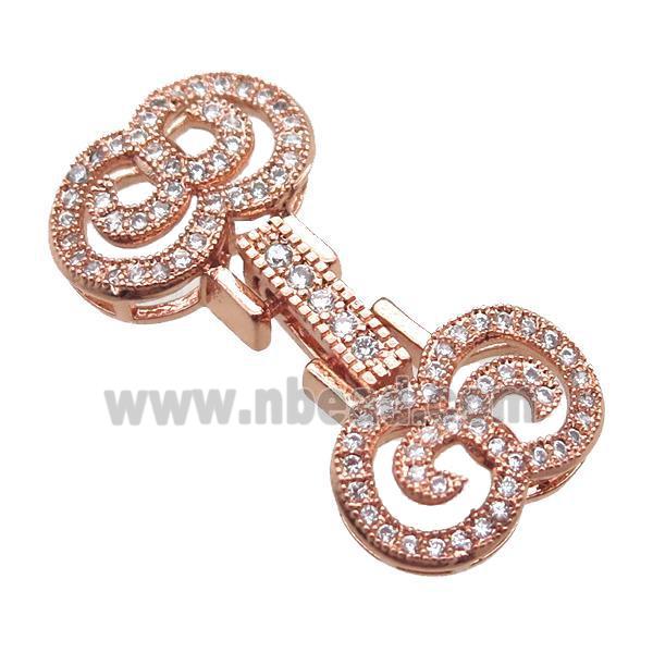 copper connector clasp paved zircon, rose gold