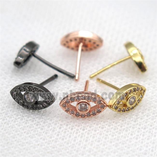 copper Stud Earrings paved zircon, eye, mixed color