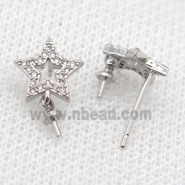 copper Stud Earrings paved zircon, star, platinum plated