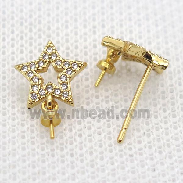 copper Stud Earrings paved zircon, star, gold plated