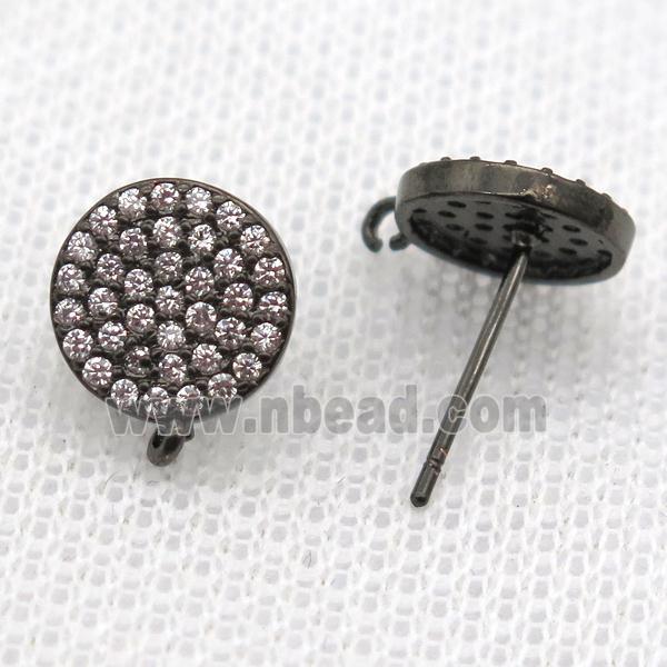 copper Stud Earrings paved zircon, circle, black plated