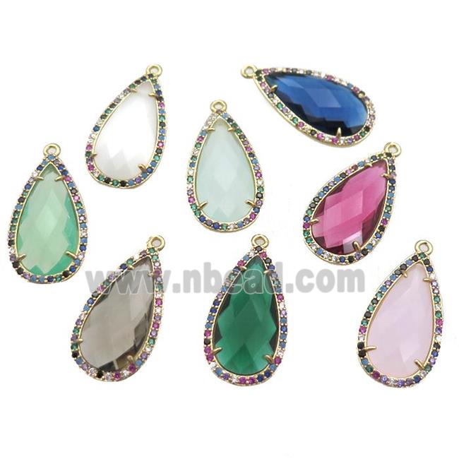 mixed Crystal Glass teardrop pendant pave zircon, gold plated