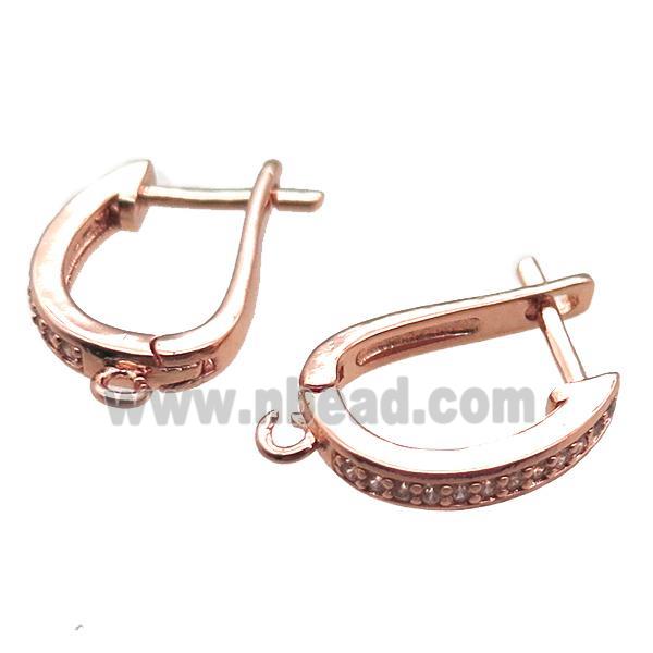 copper Latchback Earrings paved zircon, rose gold