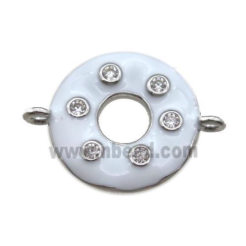 white enameling copper donut connector paved zircon, platinum plated