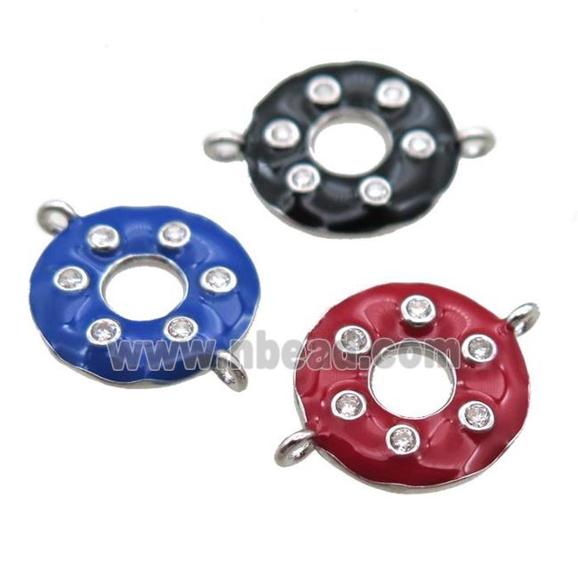 mix enameling copper donut connector paved zircon, platinum plated
