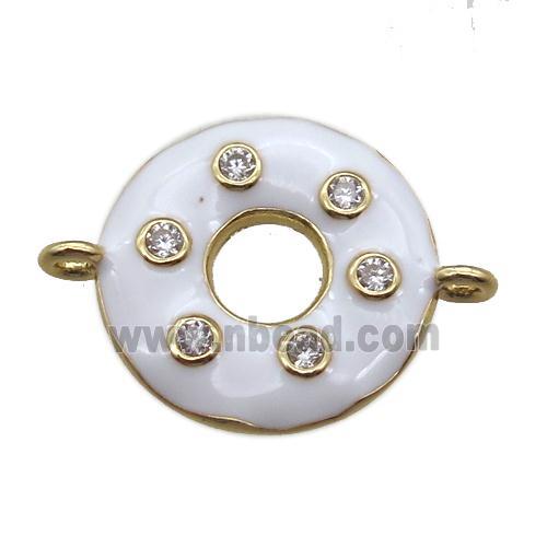 white enameling copper donut connector paved zircon, gold plated