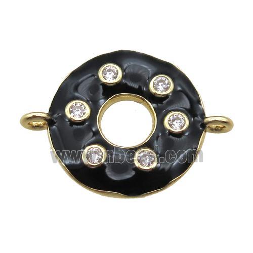 black enameling copper donut connector paved zircon, gold plated