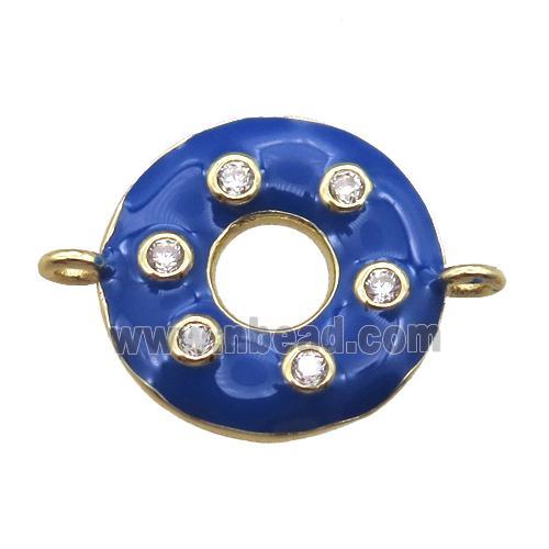 blue enameling copper donut connector paved zircon, gold plated