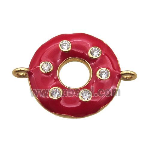 red enameling copper donut connector paved zircon, gold plated