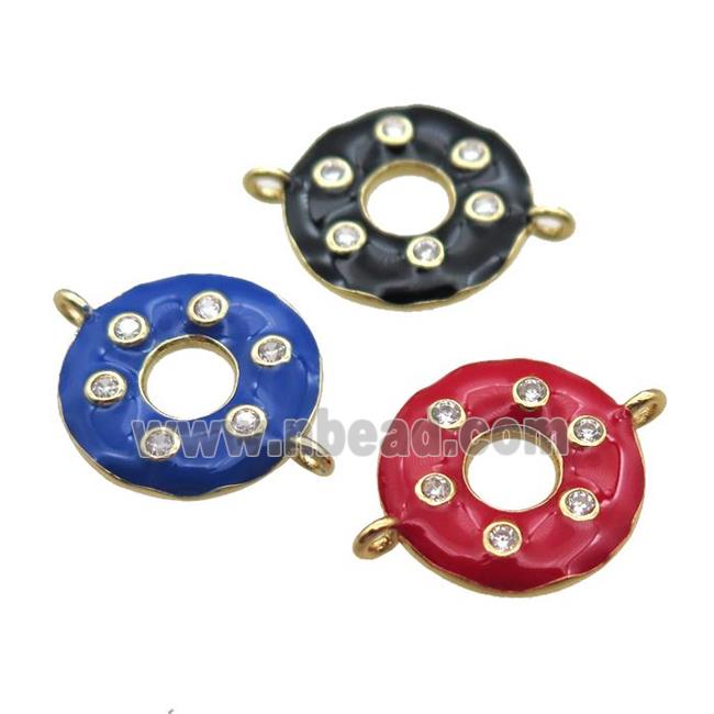 mixed enameling copper donut connector paved zircon, gold plated