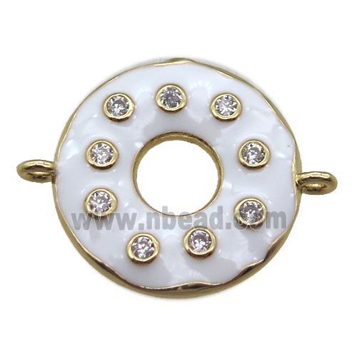 white enameling copper donut connector paved zircon, gold plated