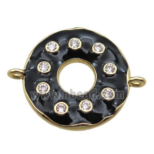 black enameling copper donut connector paved zircon, gold plated
