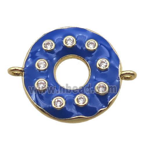 blue enameling copper donut connector paved zircon, gold plated