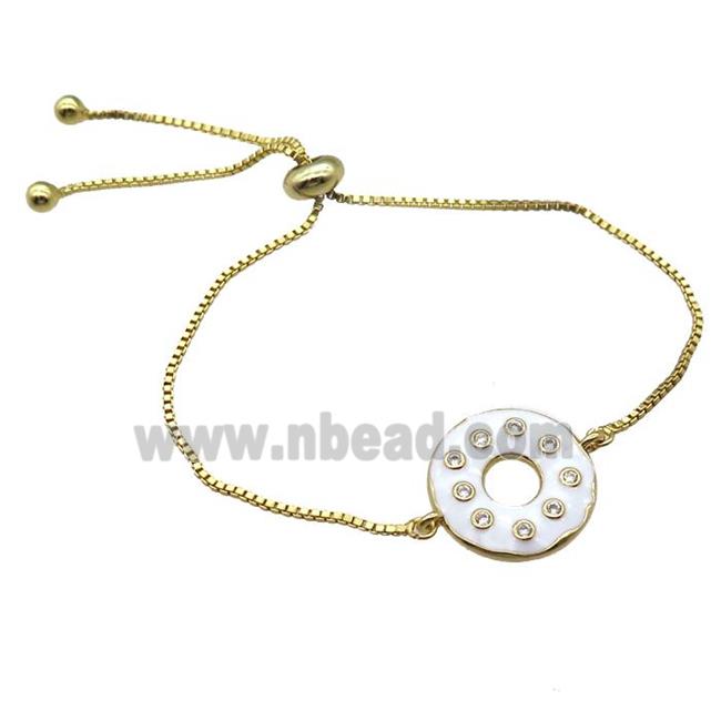 white enameling copper bracelet paved zircon, donut, gold plated