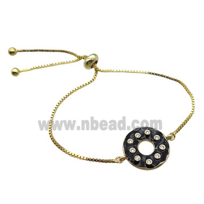 black enameling copper bracelet paved zircon, donut, gold plated