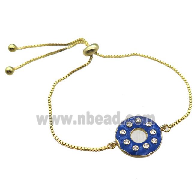 blue enameling copper bracelet paved zircon, donut, gold plated