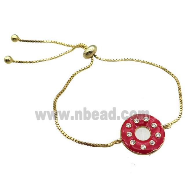 red enameling copper bracelet paved zircon, donut, gold plated