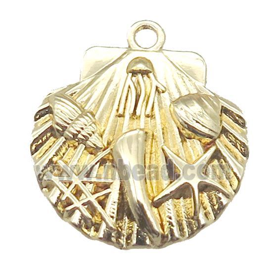 copper pendant, shelled, gold plated