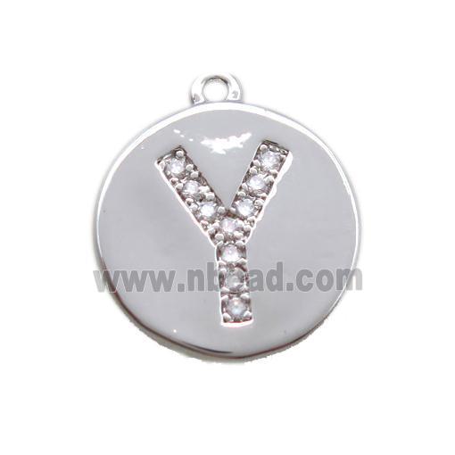 copper letter-Y pendant paved zircon, platinum plated