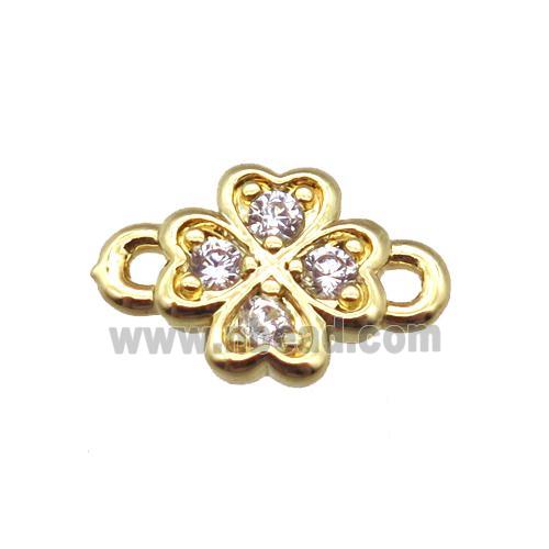 copper clover connector paved zircon, gold plated