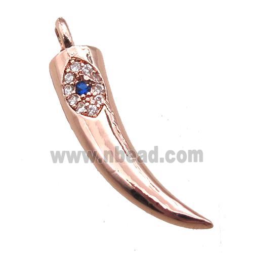 copper horn pendant paved zircon, rose gold