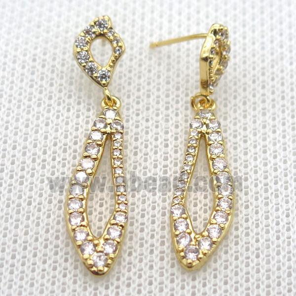copper studs Earrings paved zircon, gold plated