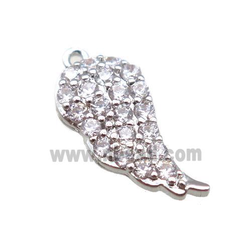 copper angel wings pendant paved zircon, platinum plated
