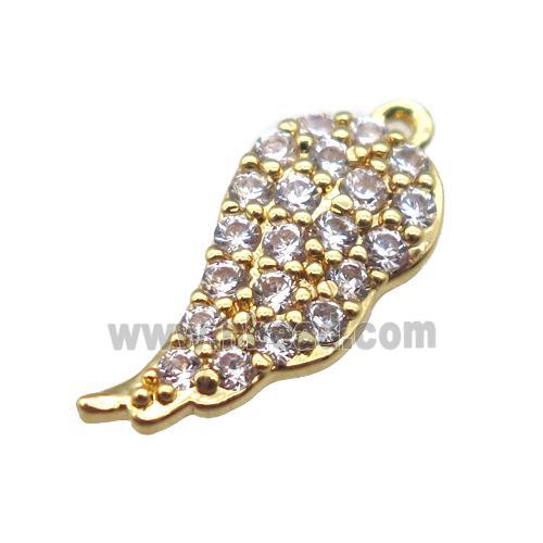 copper angel wings pendant paved zircon, gold plated