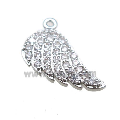copper angel wings pendant paved zircon, platinum plated