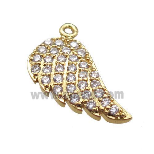 copper angel wings pendant paved zircon, gold plated