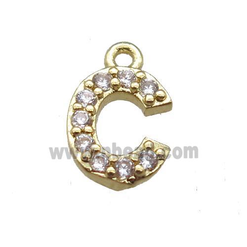 copper letter-C pendant paved zircon, gold plated
