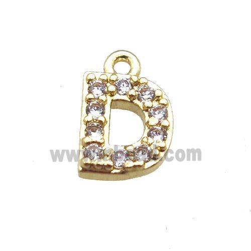 copper letter-D pendant paved zircon, gold plated
