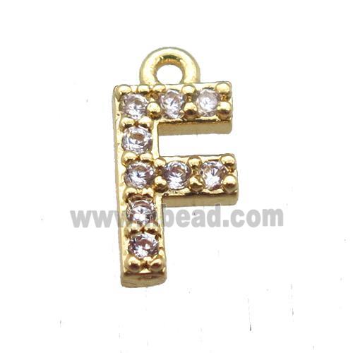 copper letter-F pendant paved zircon, gold plated