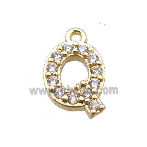 copper letter-Q pendant paved zircon, gold plated