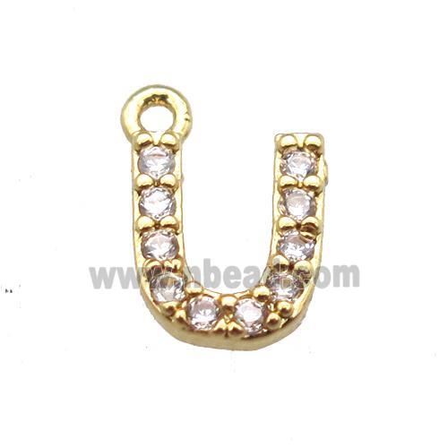 copper letter-U pendant paved zircon, gold plated