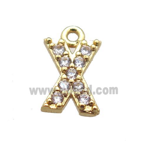 copper letter-X pendant paved zircon, gold plated