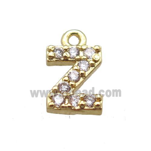 copper letter-Z pendant paved zircon, gold plated
