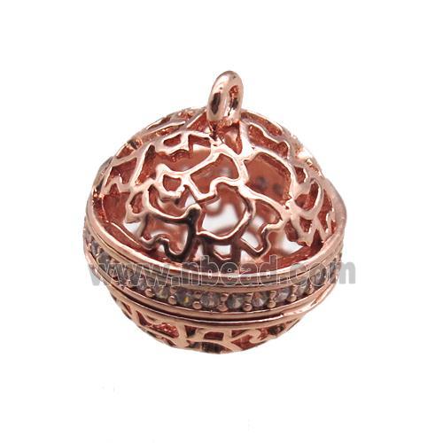 copper cage pendant paved zircon, rose gold