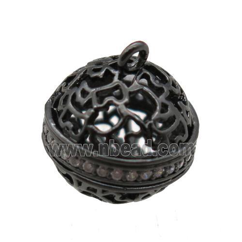 copper cage pendant paved zircon, black plated