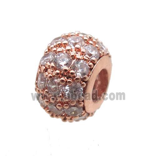 copper beads paved zircon, rondelle, rose gold