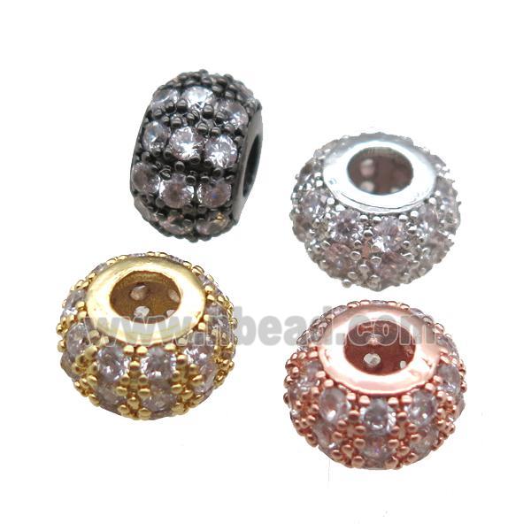 copper beads paved zircon, rondelle, mixed color