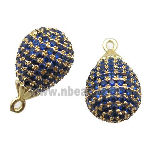copper teardrop pendant paved blue zircon, gold plated