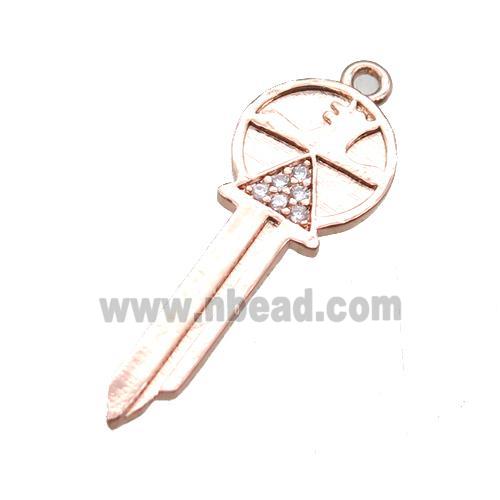 copper key pendant paved zircon, rose gold