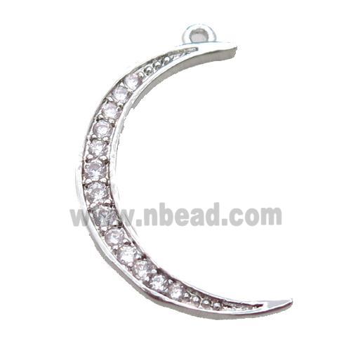 copper moon pendant paved zircon, platinum plated