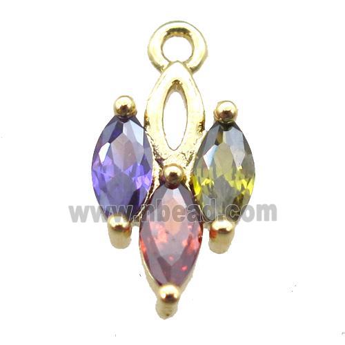 copper pendant paved zircon, mixed color, gold plated