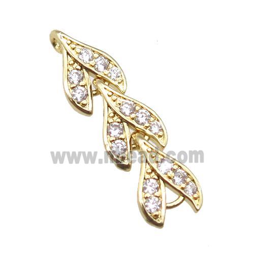 copper connector paved zircon, leaf, gold plated