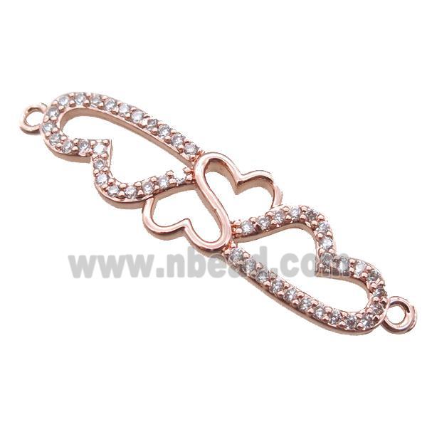 copper heart linker connector paved zircon, rose gold
