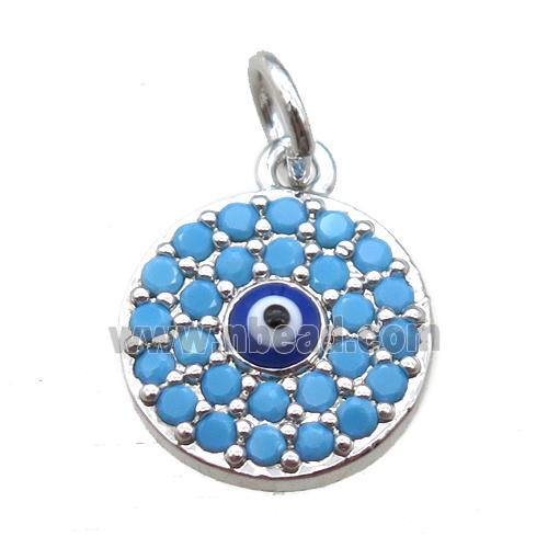 copper circle eye pendant paved zircon, platinum plated
