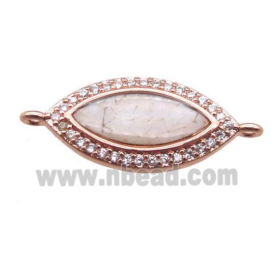 copper eye connector paved zircon with shell, rose gold