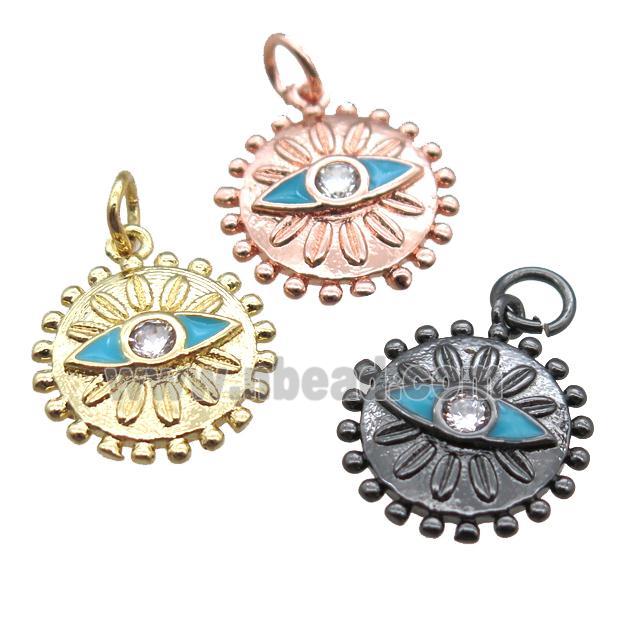 copper circle eye pendant paved zircon, mixed color